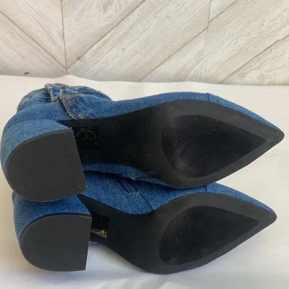 NEW Jeffrey Campbell Finite denim block heel booties 6 - Picture 12 of 14